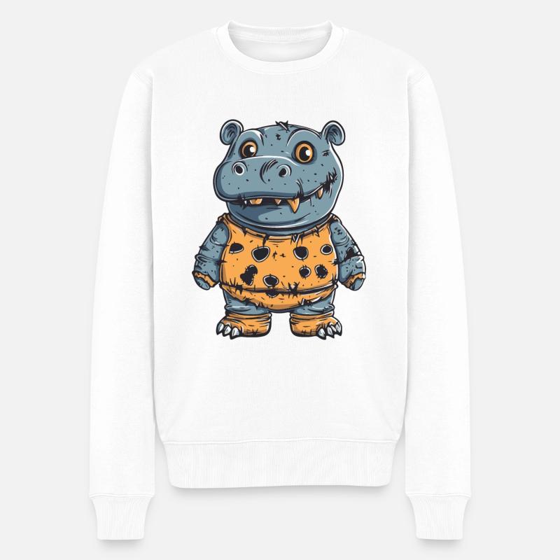 Hippopotame Halloween Bande dessinée drôle - Pull Premium bio Homme - blanc