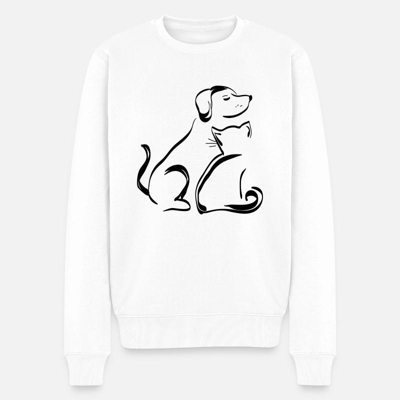 Chien & chat Contours noir - Pull Premium bio Homme - blanc