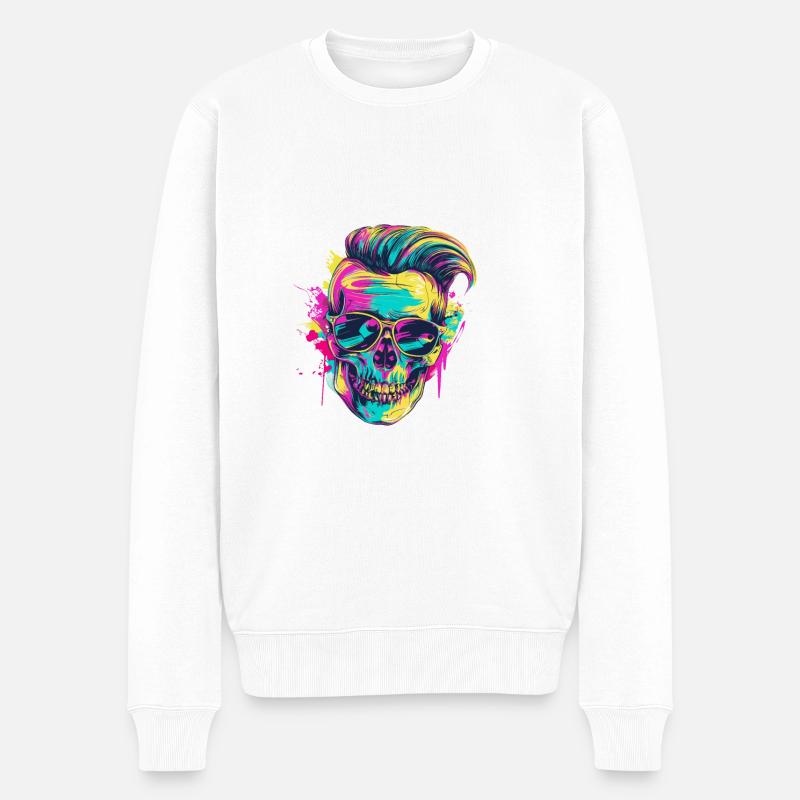 Techno Skull Party Coiffure - Pull Premium bio Homme - blanc