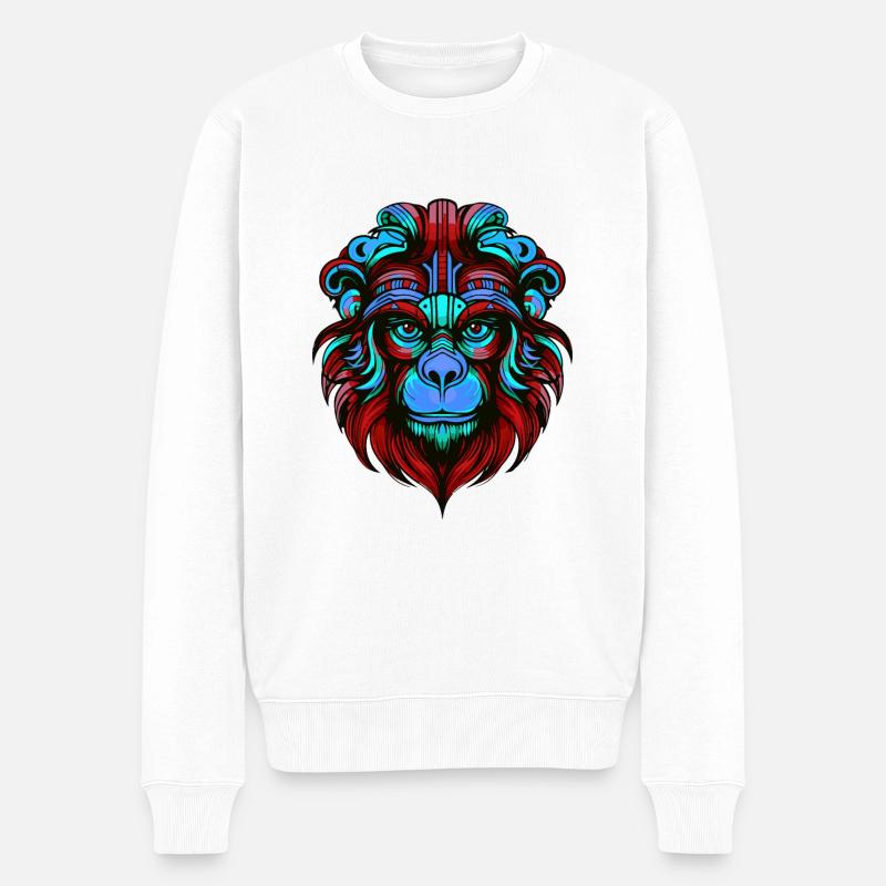 Affe Porträt Bunt - Männer Premium Bio Pullover - Weiß