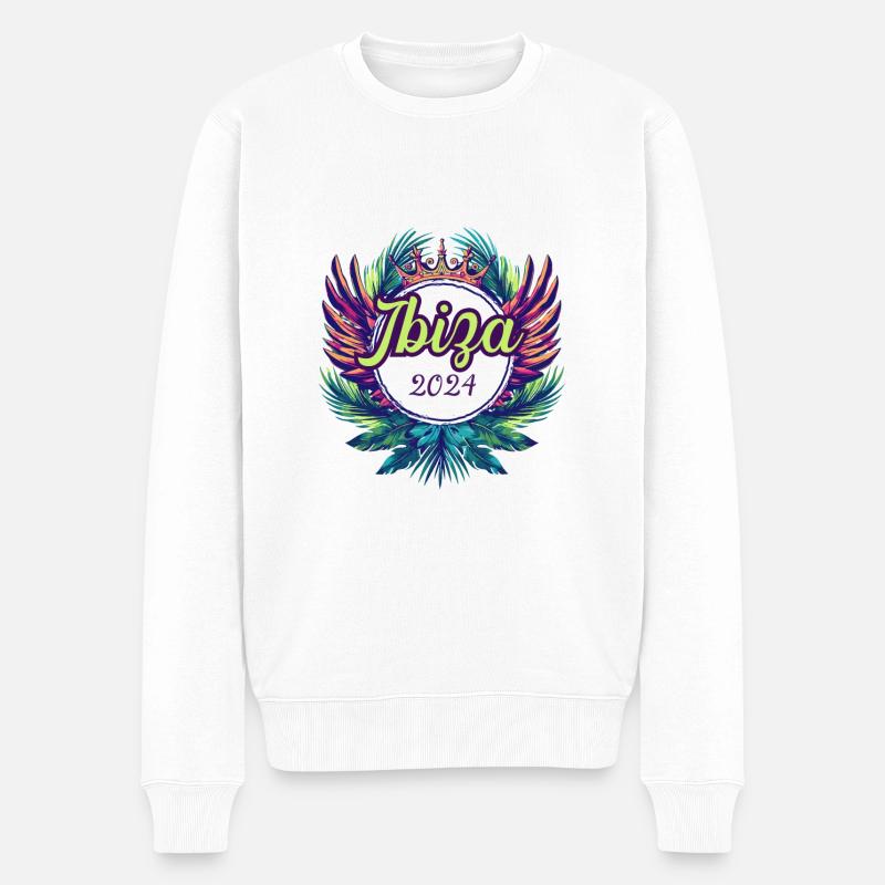 Ibiza 2024 Bunt - Männer Premium Bio Pullover - Weiß