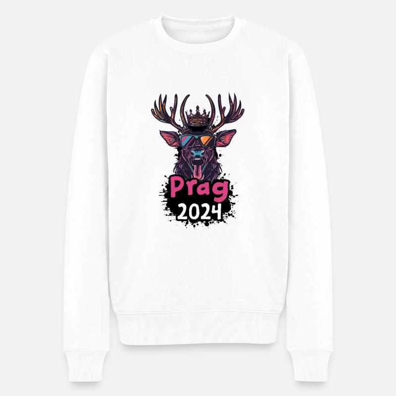 Prag 2024 Hirsch - Männer Premium Bio Pullover - Weiß