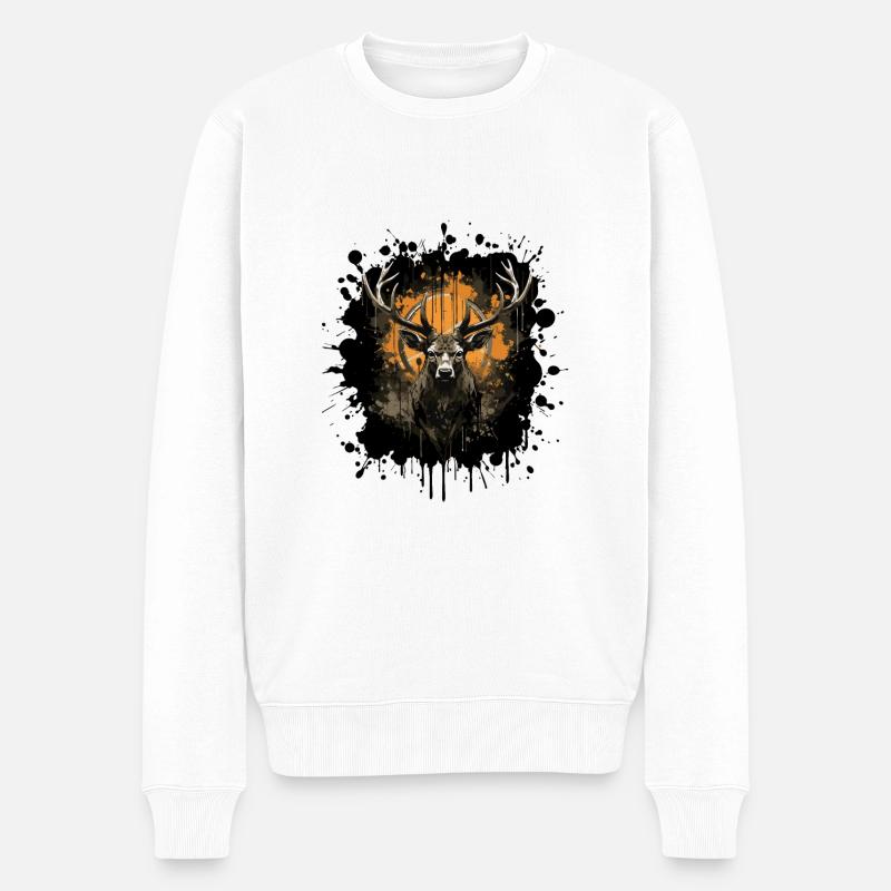 Hirsch Porträt - Männer Premium Bio Pullover - Weiß