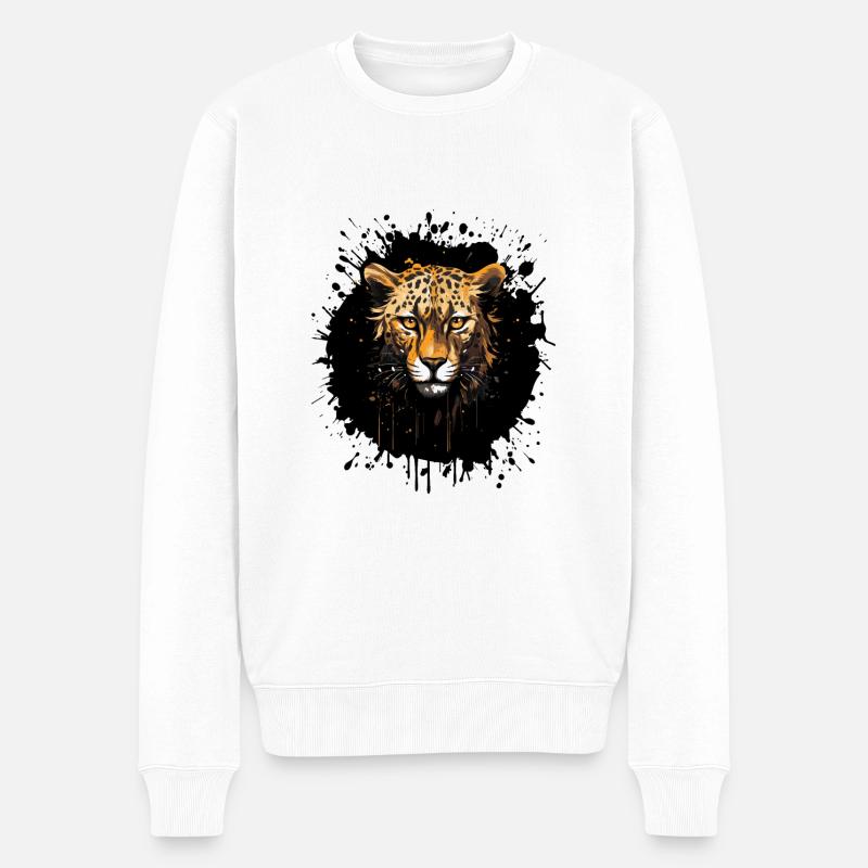 Gepard Porträt - Männer Premium Bio Pullover - Weiß