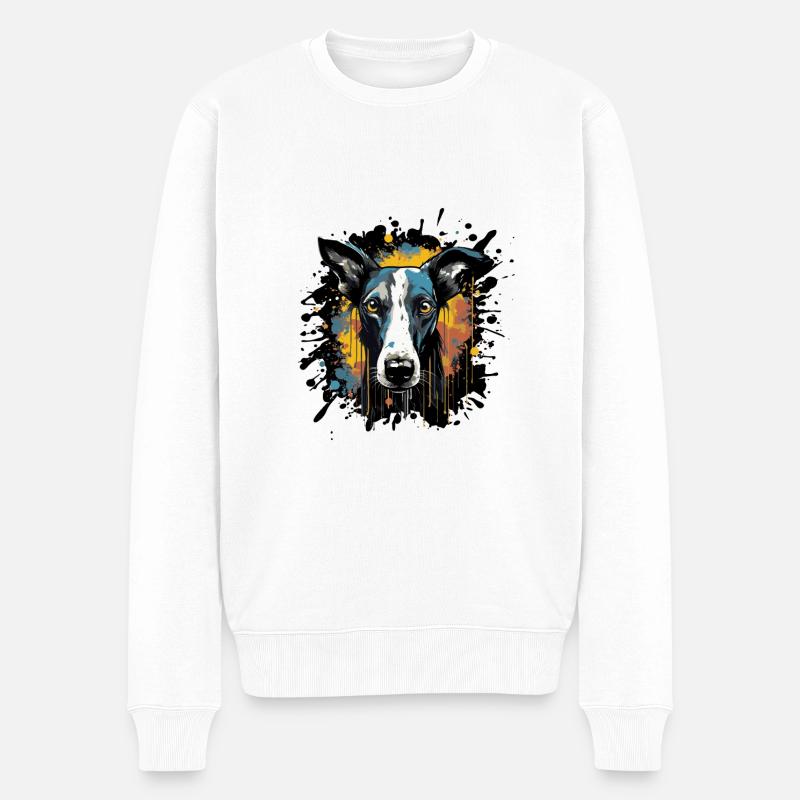 Portrait de chien lévrier - Pull Premium bio Homme - blanc