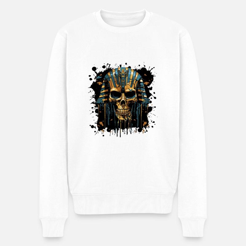 Pharao Totenkopf - Männer Premium Bio Pullover - Weiß