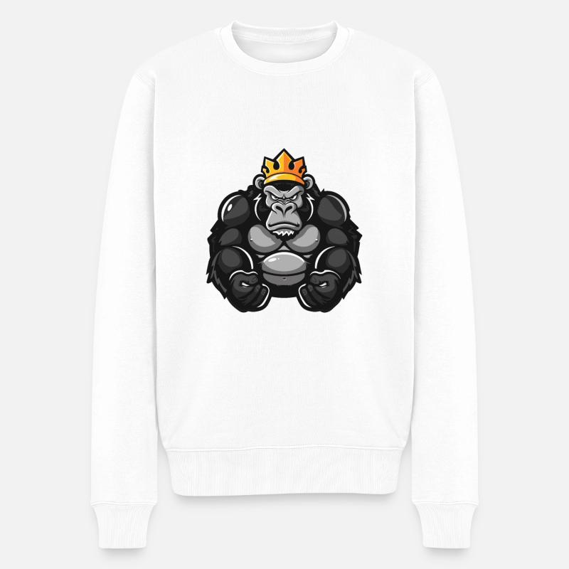 Gorilla Comic Krone - Männer Premium Bio Pullover - Weiß