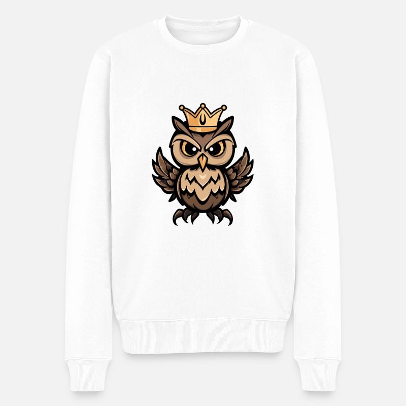 Eule Comic Krone - Männer Premium Bio Pullover - Weiß