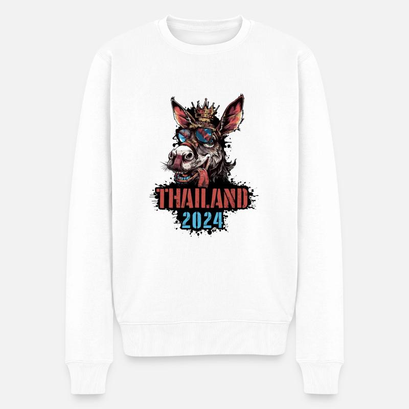 Thaïlande 2024 Vacances Âne - Pull Premium bio Homme - blanc