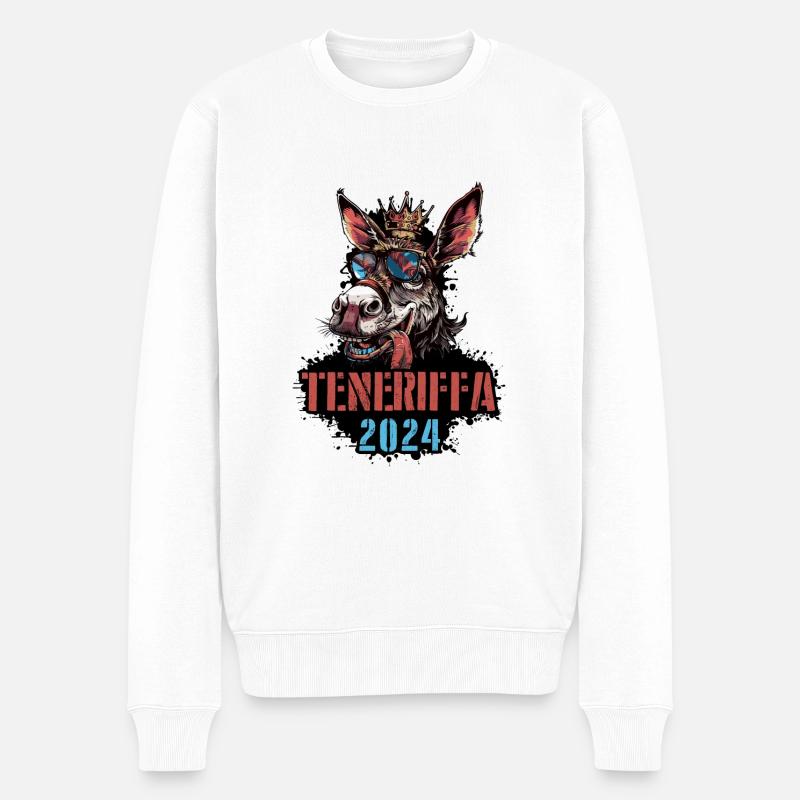 Teneriffa 2024 Urlaub Esel - Männer Premium Bio Pullover - Weiß