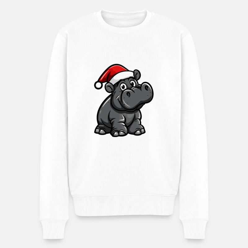 Nilpferd Weihnachten - Männer Premium Bio Pullover - Weiß