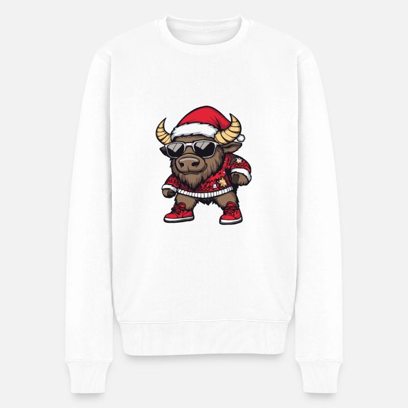 Bison Weihnachten X-Mas - Männer Premium Bio Pullover - Weiß