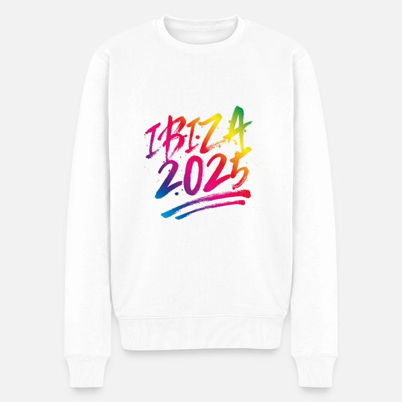 Ibiza 2025 Bunt - Männer Premium Bio Pullover - Weiß