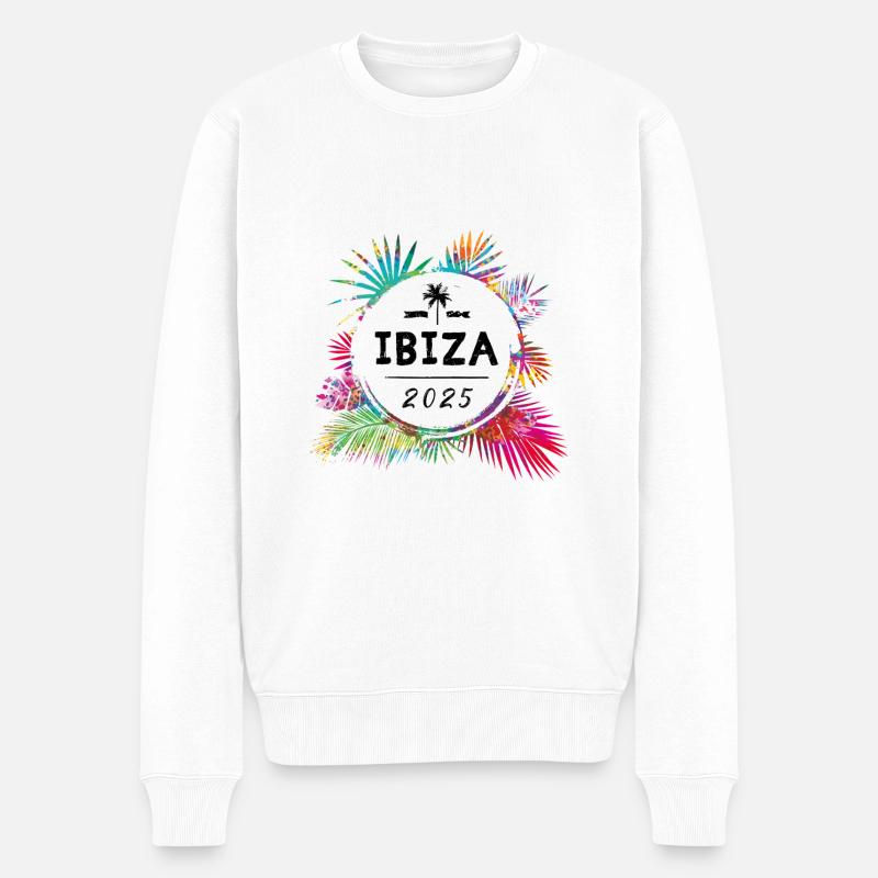 Ibiza 2025 Bunt - Männer Premium Bio Pullover - Weiß