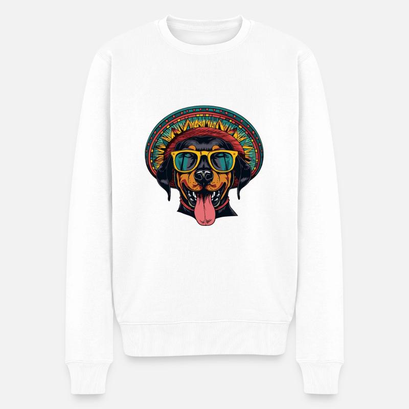 Dobermann Hund Lustig Sombrero - Männer Premium Bio Pullover - Weiß