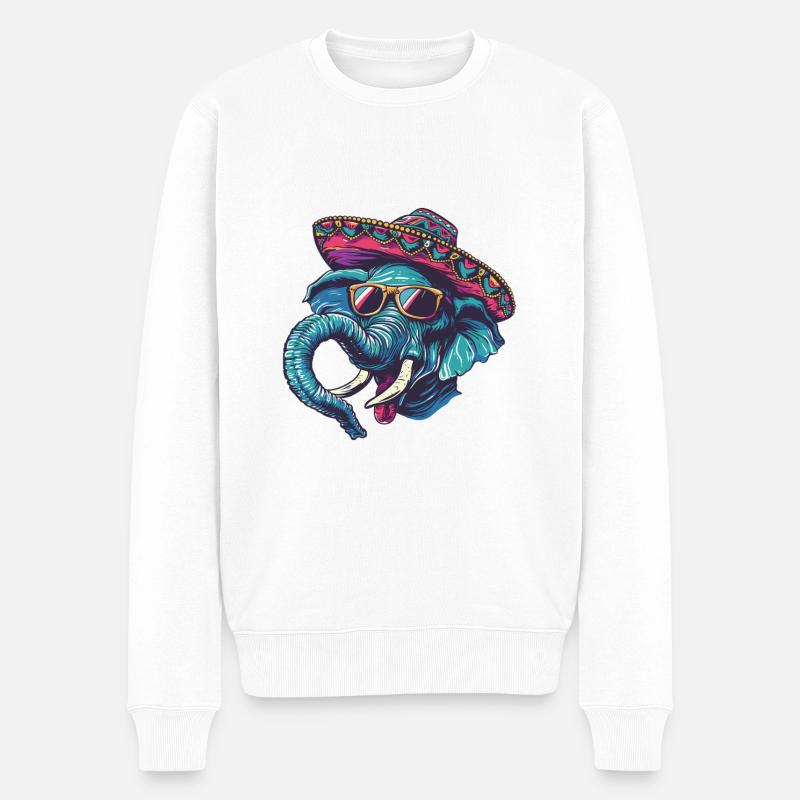 Elefant Comic Lustig Sombrero - Männer Premium Bio Pullover - Weiß