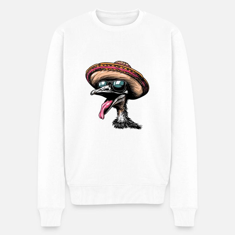 Strauß Comic Lustig Sombrero - Männer Premium Bio Pullover - Weiß