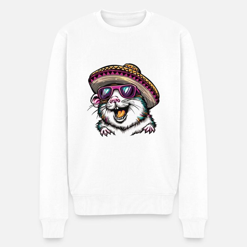 Hamster Lustig Sombrero - Männer Premium Bio Pullover - Weiß