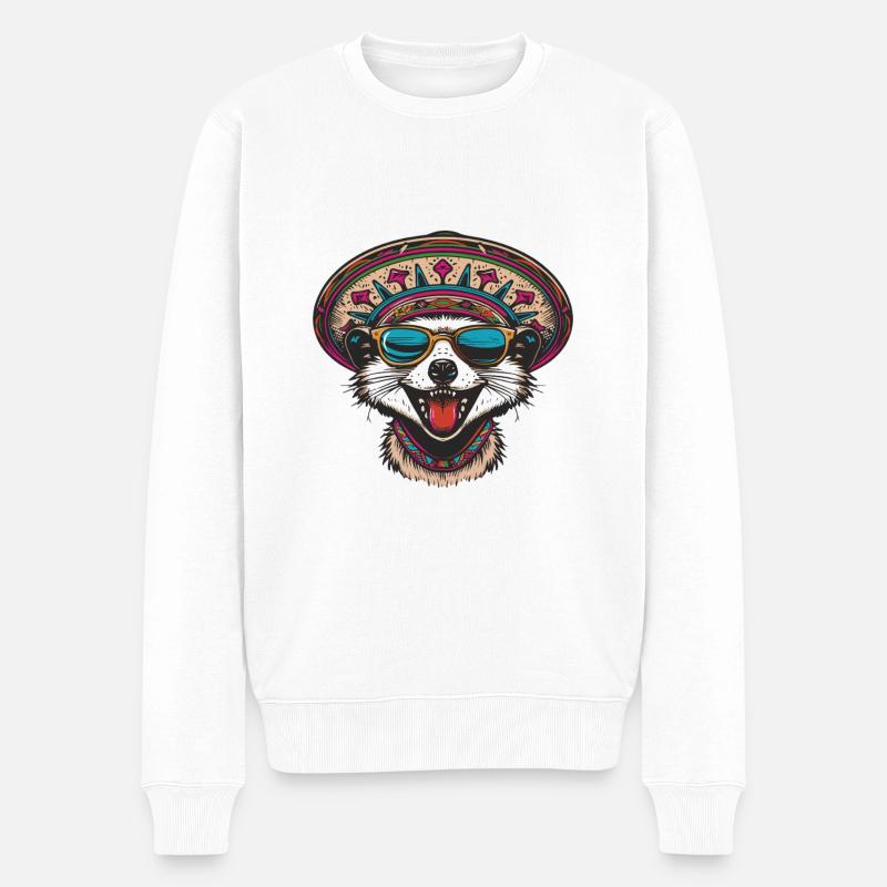 Erdmännchen Lustig Sombrero - Männer Premium Bio Pullover - Weiß