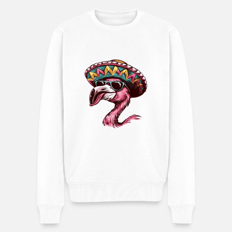 Flamingo Comic Lustig Sombrero - Männer Premium Bio Pullover - Weiß