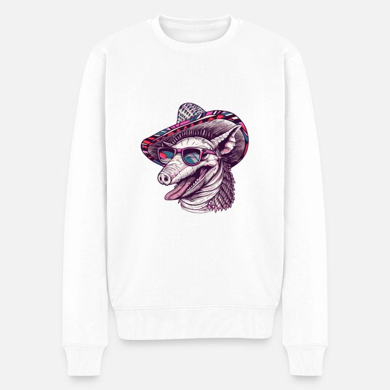 Gürteltier Lustig Sombrero - Männer Premium Bio Pullover - Weiß