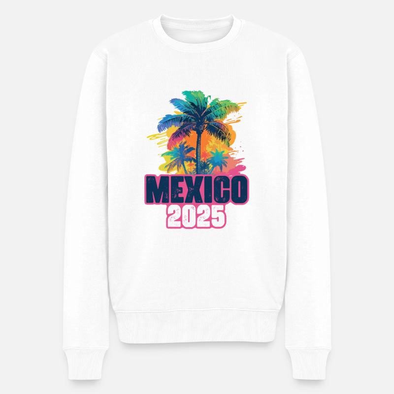 Mexique 2025 Palmiers de vacances - Pull Premium bio Homme - blanc