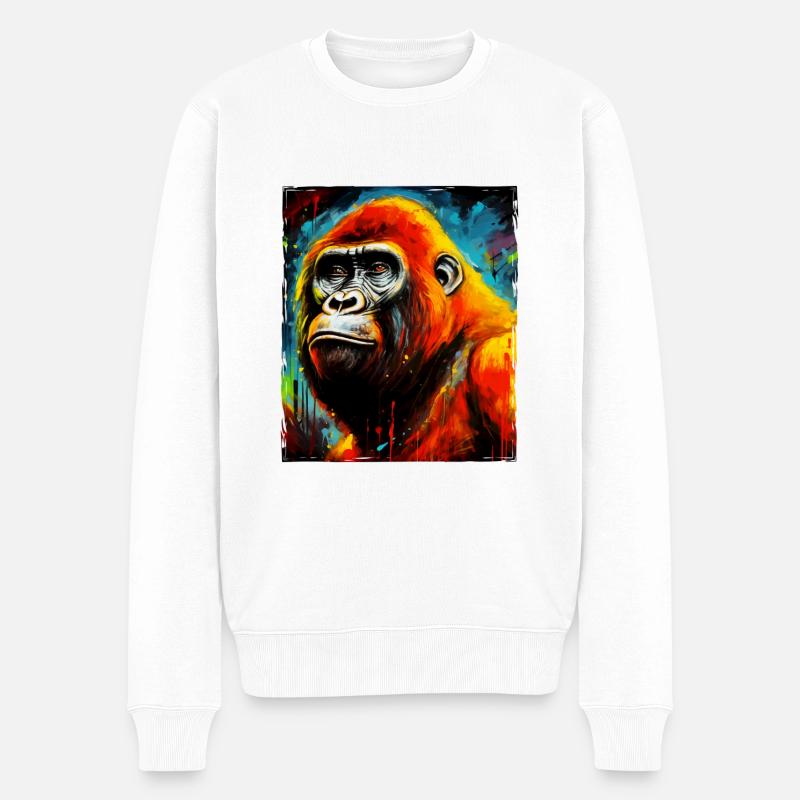 Gorilla Porträt - Männer Premium Bio Pullover - Weiß