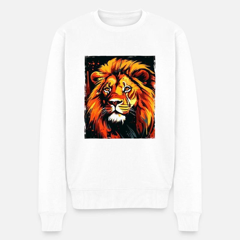 Löwe Porträt - Männer Premium Bio Pullover - Weiß