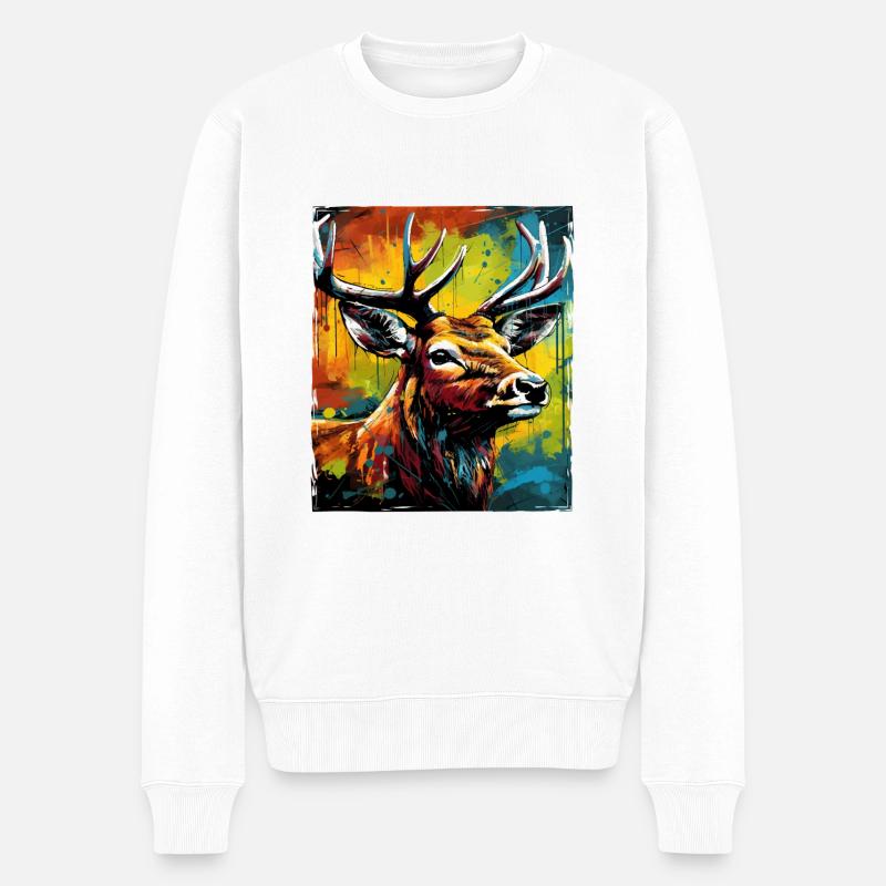 Hirsch Porträt - Männer Premium Bio Pullover - Weiß