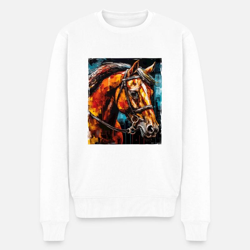 Pferd Porträt - Männer Premium Bio Pullover - Weiß