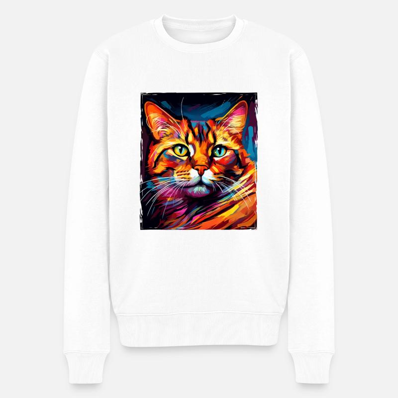 Katze Porträt - Männer Premium Bio Pullover - Weiß