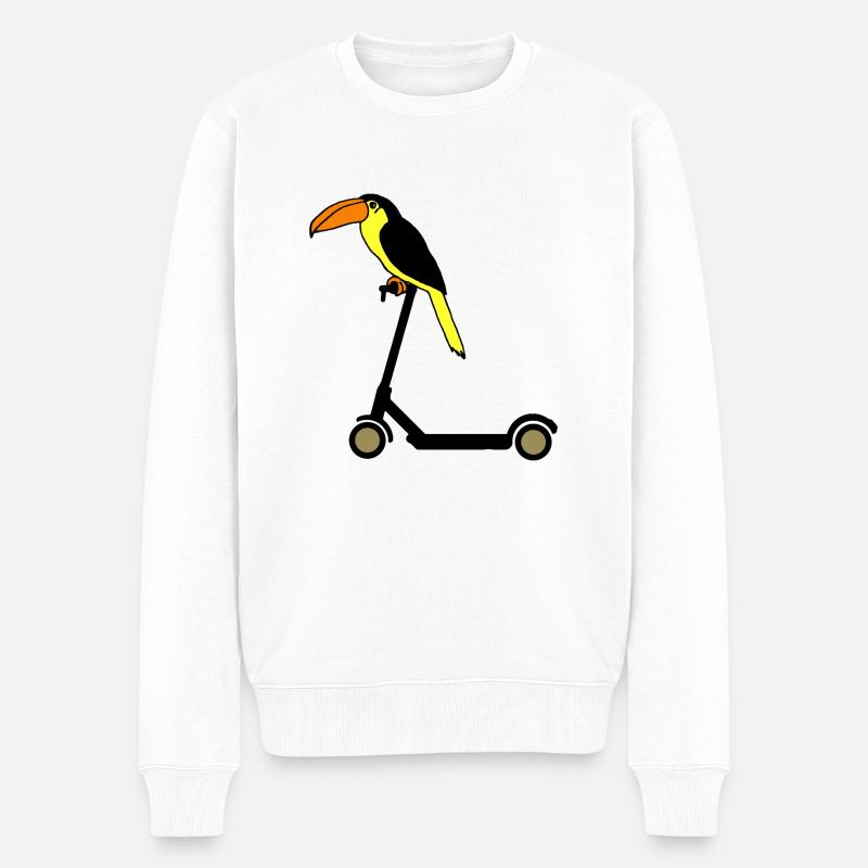 Tucan fährt E Scooter Paradiesvogel - Männer Premium Bio Pullover - Weiß