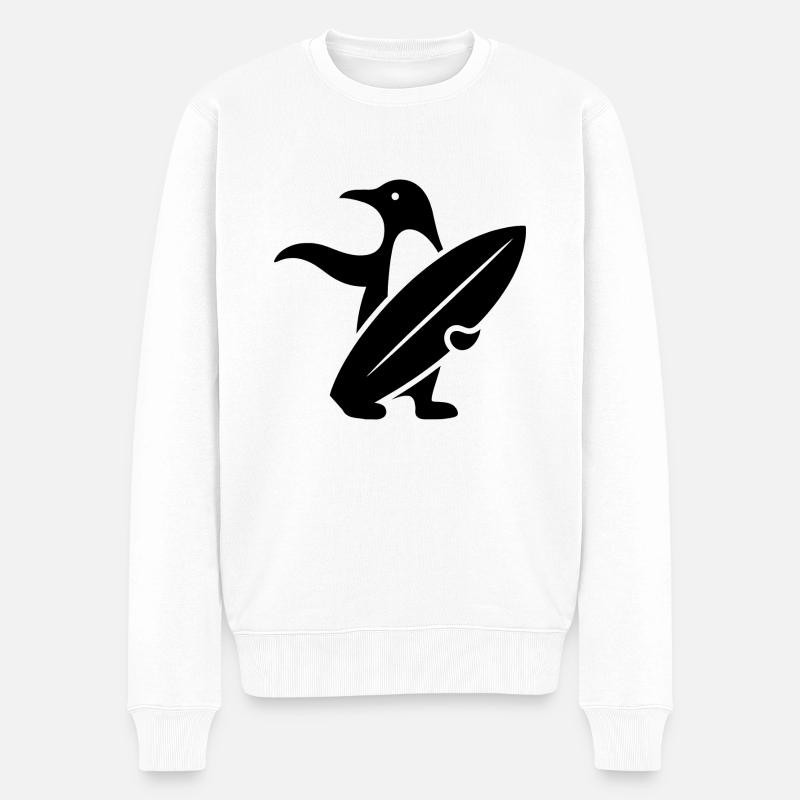 Pinguin Surfer Silhouette Surfen Minimalistisch We - Männer Premium Bio Pullover - Weiß