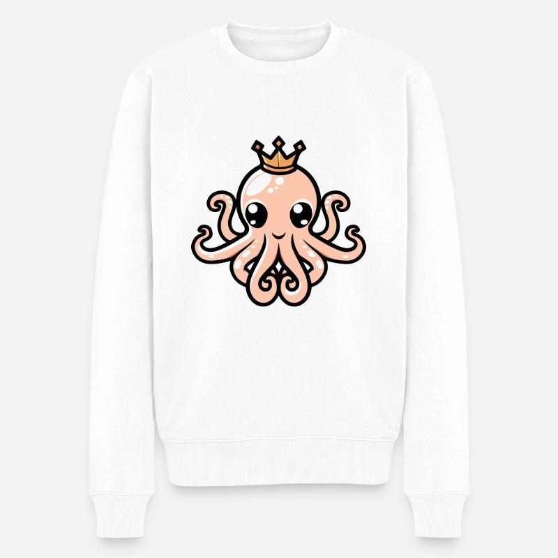 Oktopus Comic Krone - Männer Premium Bio Pullover - Weiß
