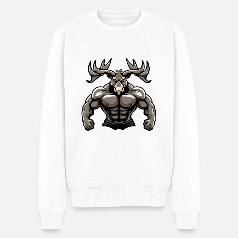 Elch Muskeln Bodybuilding - Männer Premium Bio Pullover - Weiß