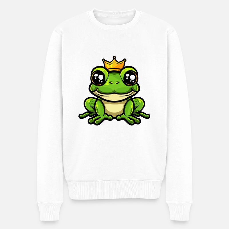 Frosch Comic Krone - Männer Premium Bio Pullover - Weiß