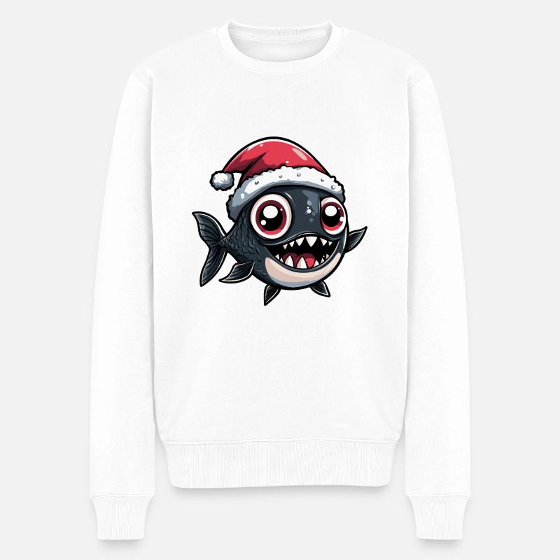 Piranha Poisson Noël - Pull Premium bio Homme - blanc