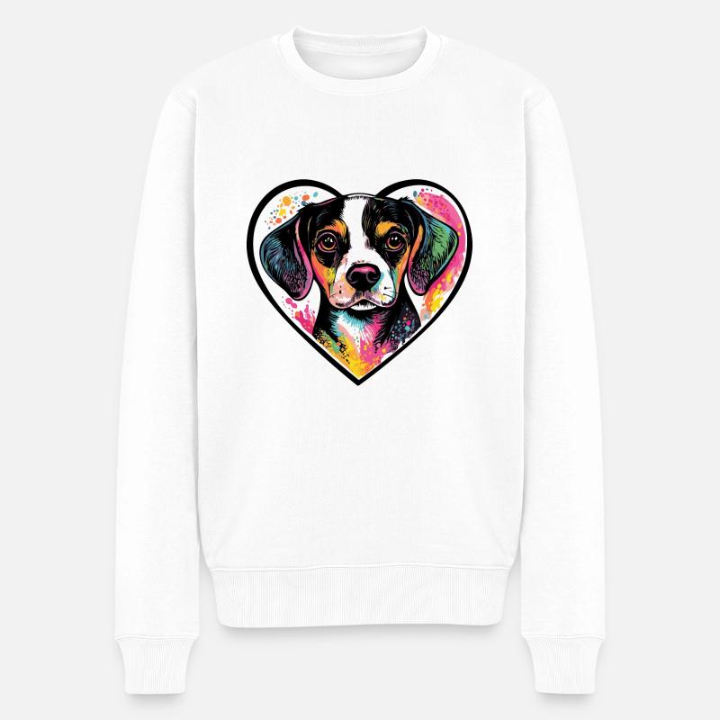 Beagle Hund Herz Liebe - Männer Premium Bio Pullover - Weiß