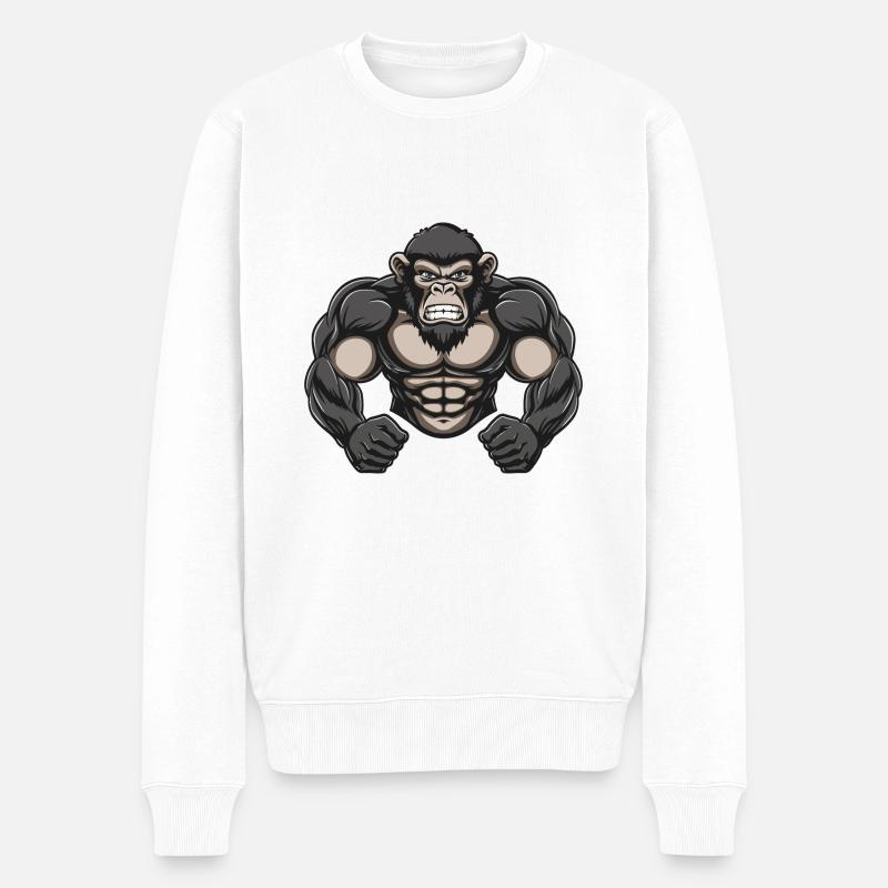 Affe Muskeln Bodybuilding - Männer Premium Bio Pullover - Weiß