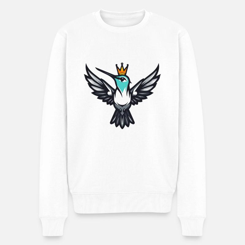 Kolibri Vogel Comic Krone - Männer Premium Bio Pullover - Weiß