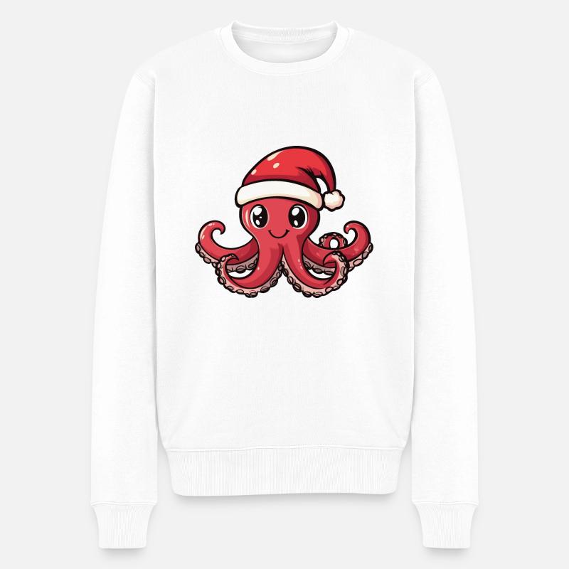 Oktopus Weihnachten Niedlich - Männer Premium Bio Pullover - Weiß