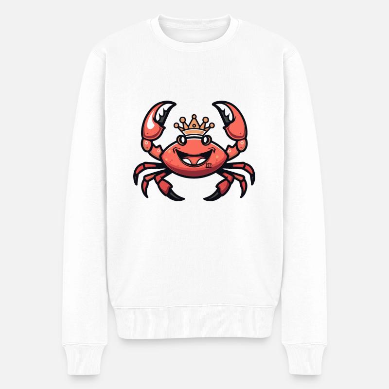 Krebs Krabbe Comic Krone - Männer Premium Bio Pullover - Weiß