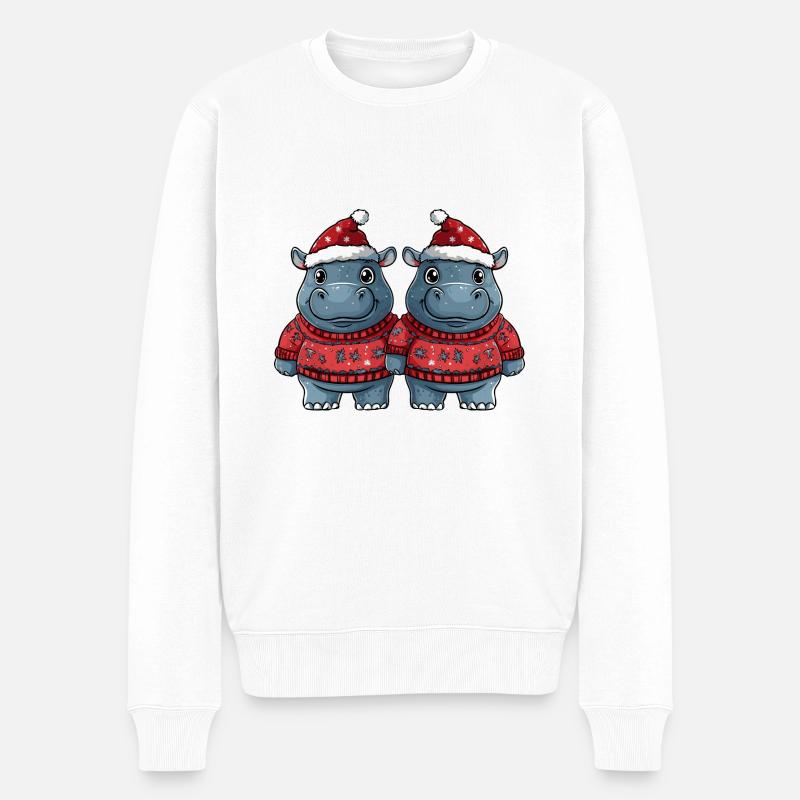 Nilpferd Weihnachten Team - Männer Premium Bio Pullover - Weiß