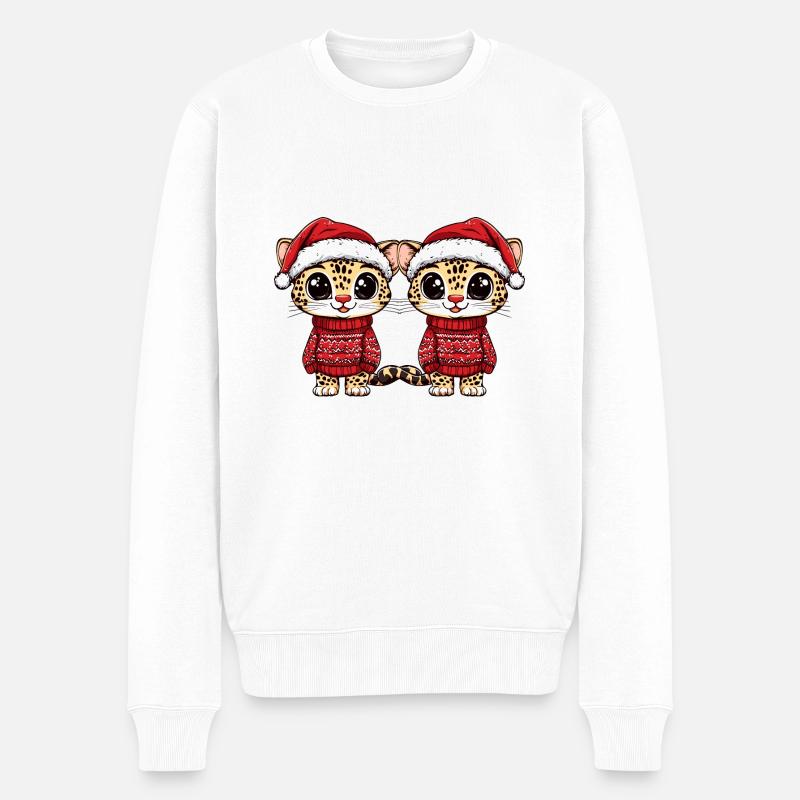 Leopard Weihnachten Team - Männer Premium Bio Pullover - Weiß