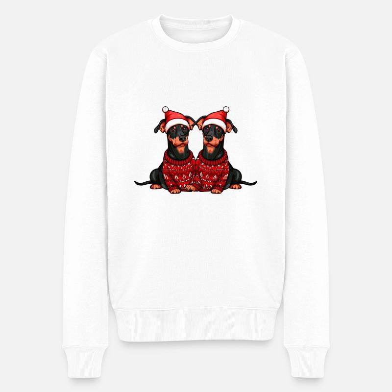 Dobermann Hund Weihnachten Team - Männer Premium Bio Pullover - Weiß