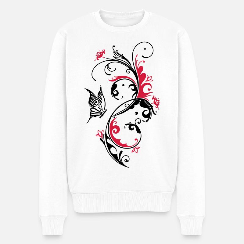 Blumen Schmetterling Floral - Männer Premium Bio Pullover - Weiß