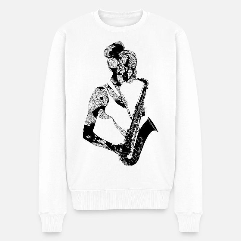 Saxophonistin - Männer Premium Bio Pullover - Weiß