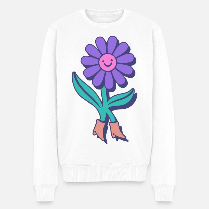Happy Flower Cartoon - Männer Premium Bio Pullover - Weiß