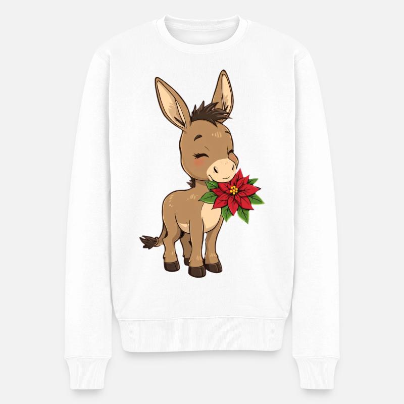 Weihnachtsesel mit Poinsettia - Männer Premium Bio Pullover - Weiß