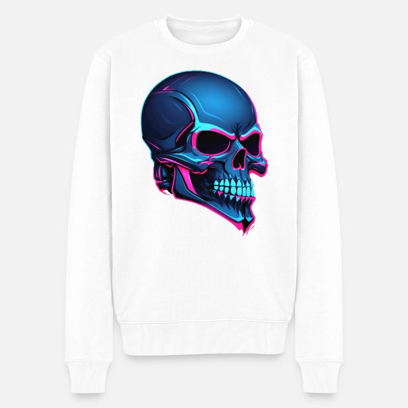Lignes néon Bleu Crâne Néon - Pull Premium bio Homme - blanc